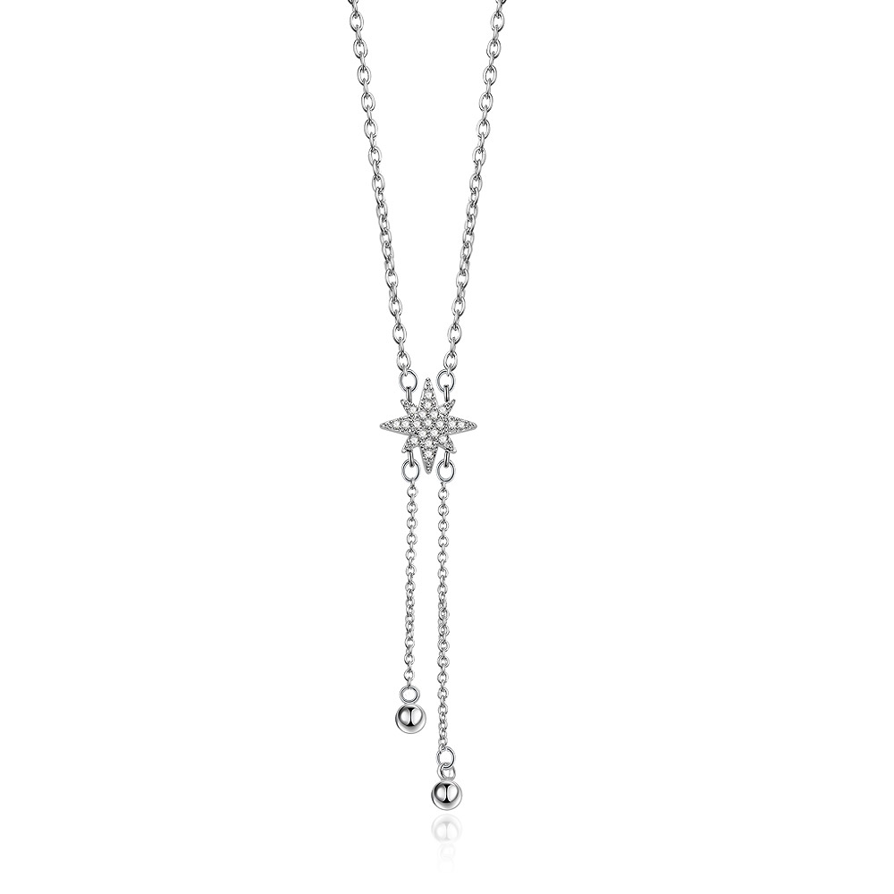 Elegant Dangle Necklace Adorned with Star Pave Ball